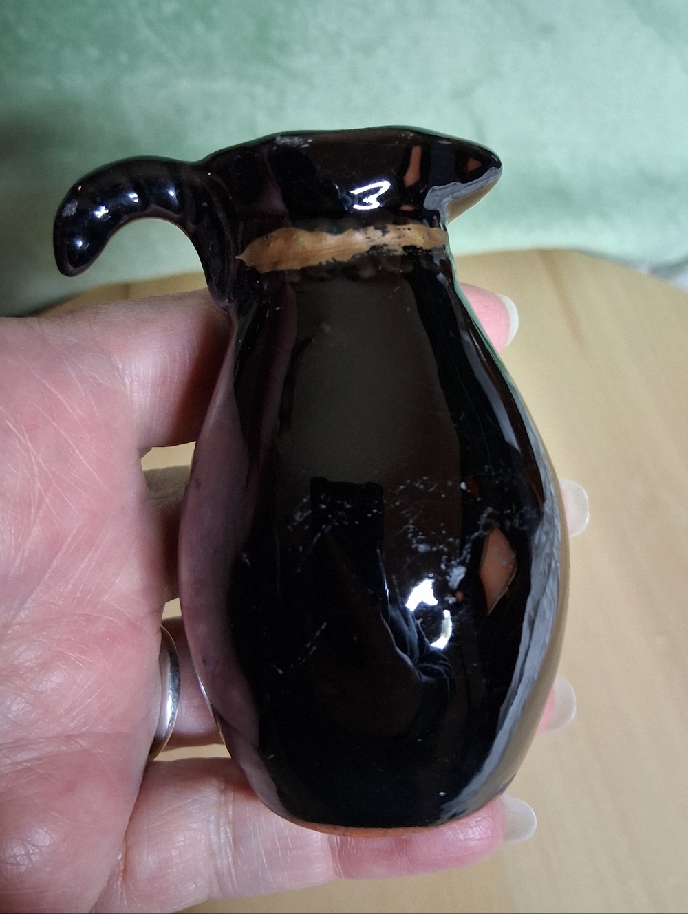 Vintage Primitive Black Ceramic Mini Pitcher Vase - Home Accents